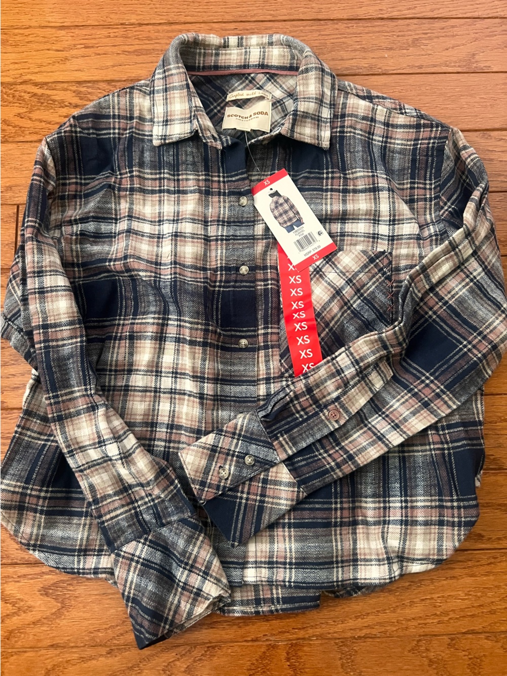 BNWT *Scotch & Soda* Plaid so soft Flannel - Navy, Pink & Beige